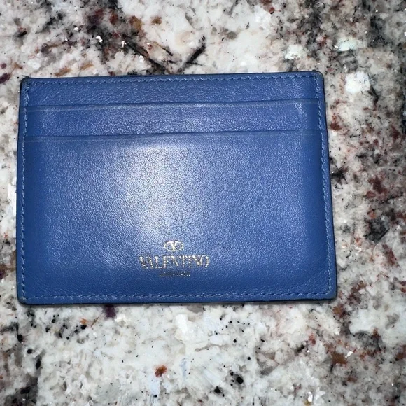 Valentino Blue Card Holder with Stud Accents - Picture 2 of 6